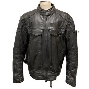River Road Black Leather Padded Motorcycle Jacket Size 3XL Removable Liner
